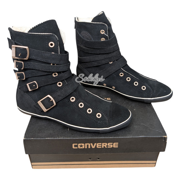 Converse 2012 Multi 5 Strap Buckle XHI Calf Hi Black Suede Sneaker Boot 7.5 RARE - Picture 5 of 14
